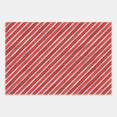 Rode, groene en zilveren kerststrepen inpakpapier vel (Voorkant 2)