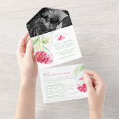 Rode groene eucalyptus gumnut aquarel bruiloft all in one uitnodiging (Afscheurbaar)