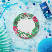 Rode groene feestdag kerstbloemen bruiloft papieren bordje (Feest)