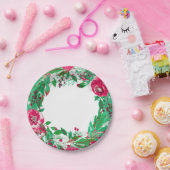 Rode groene feestdag kerstbloemen bruiloft papieren bordje (Feest)