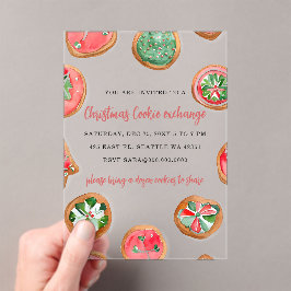 Rode Groene Festieve Cookie Uitwisseling Kerstfees Acryl Uitnodigingen