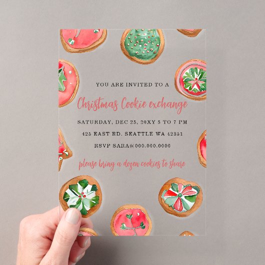 Rode Groene Festieve Cookie Uitwisseling Kerstfees Acryl Uitnodigingen (Insitu (Draagbaar))