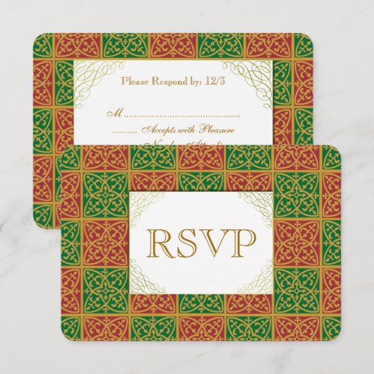 Rode Groene Fleur de Lis Aangepaste RSVP-kaart RSVP Kaartje (Voorkant / Achterkant)