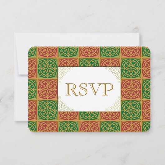 Rode Groene Fleur de Lis Aangepaste RSVP-kaart RSVP Kaartje (Voorkant)