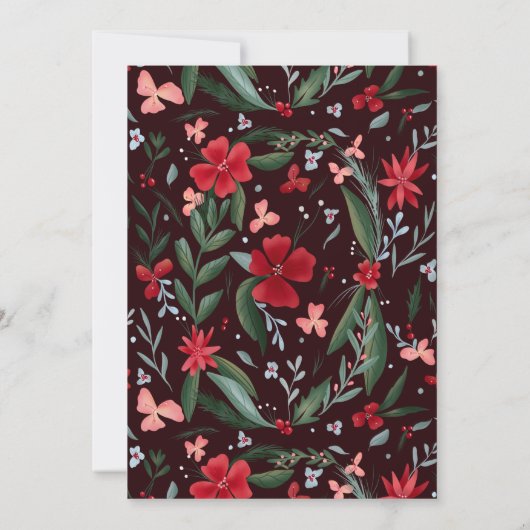 Rode groene flora met kruid winterbruiloft kaart (Achterkant)