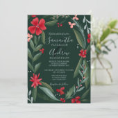 Rode groene flora met kruid winterbruiloft kaart (Staand voorkant)