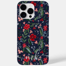 Rode groene flora met kruin wintermonogram Case-Mate iPhone 14 pro max hoesje