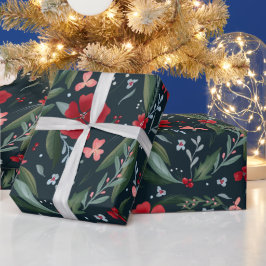 Rode groene flora met kruiperspatroon kerstwinter cadeaupapier