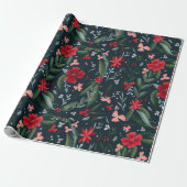 Rode groene flora met kruiperspatroon kerstwinter cadeaupapier (Uitgerold)