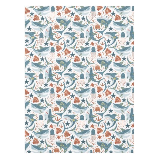 Rode Groene Gele Haai Shell Zeester Kwallen Tafelkleed (Voorkant)