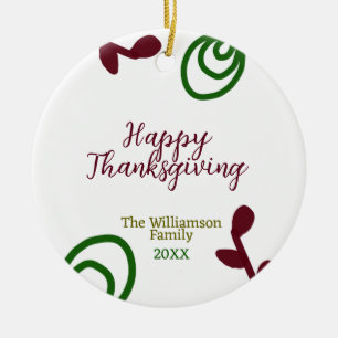 Rode groene gelukkige Thanksgiving bloem blad herf Keramisch Ornament