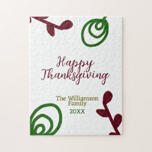 Rode groene gelukkige Thanksgiving bloem blad herf Legpuzzel