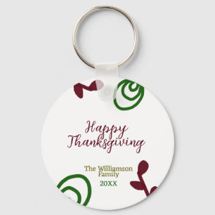 Rode groene gelukkige Thanksgiving bloemige blad h Sleutelhanger