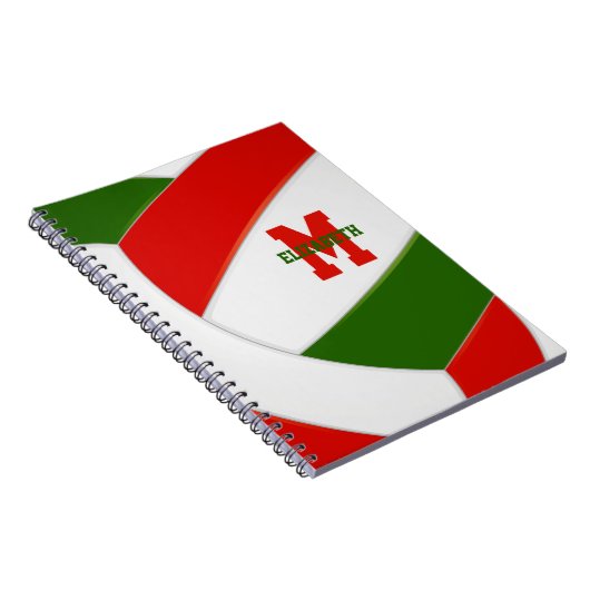 Rode groene gepersonaliseerde meisjes volleybal notitieboek (Rechterzijde)