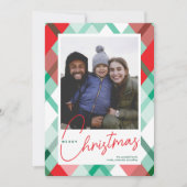 Rode groene geplakte kerstfotokaart feestdagenkaart (Voorkant)