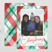 Rode groene geplakte kerstfotokaart feestdagenkaart (Voorkant / Achterkant)