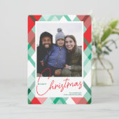 Rode groene geplakte kerstfotokaart feestdagenkaart (Staand voorkant)
