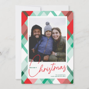 Rode groene geplakte kerstfotokaart feestdagenkaart