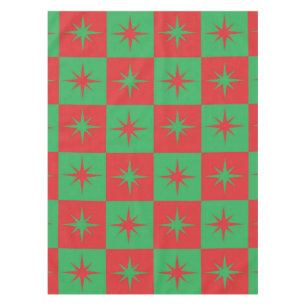 Rode groene geruite Atoom Kerst sterrenexplosies   Tafelkleed