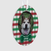 Rode groene geruite bot-tag-hondsfoto ornament (voorkant)