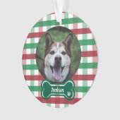 Rode groene geruite bot-tag-hondsfoto ornament (voorkant)