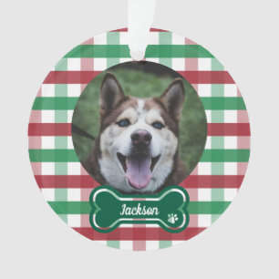 Rode groene geruite bot-tag-hondsfoto ornament