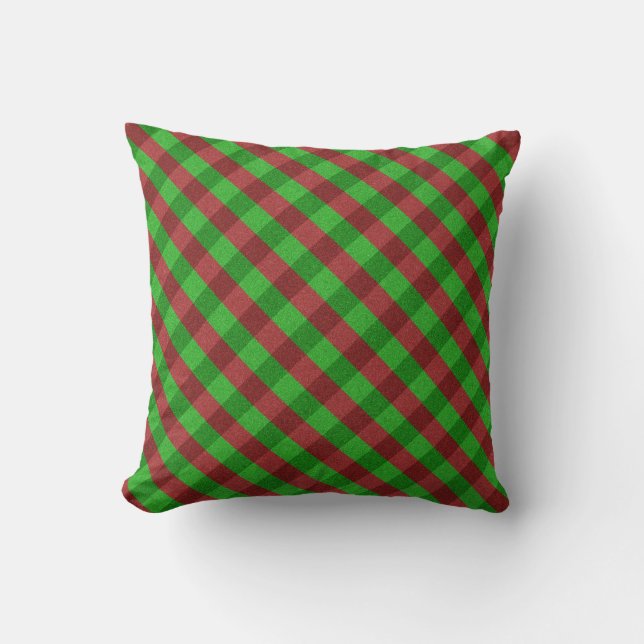 Rode & groene geruite glitter kussen (Voorkant)