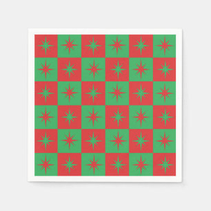 Rode groene geruite retro Kerst sterverbursten Servet