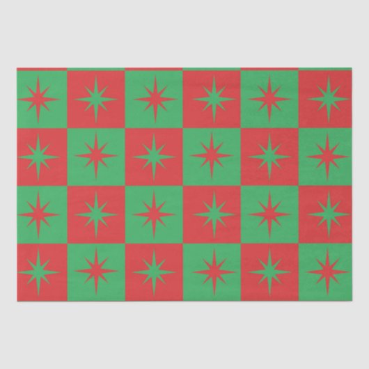 Rode groene geruite retro Kerst sterverbursten Tissuepapier (Voorkant)