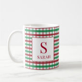 Rode & Groene Gingham Plaid Monogramnaam Koffiemok (Links)