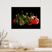 Rode + Groene glazen flessen Zwarte Achtergrond Mu Poster (Keuken)