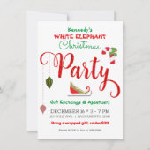 Rode Groene Glitter Witte Olifant Kerstfeest Kaart (Voorkant)