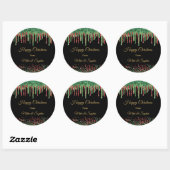 Rode groene glitters druppelende Kerst zwart glans Ronde Sticker (Vel)