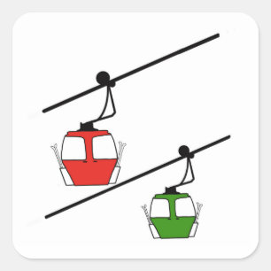 Rode & groene gondels met ski-sticker. vierkante sticker
