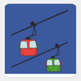 Rode & groene gondels op blauwe achtergrond sticke vierkante sticker