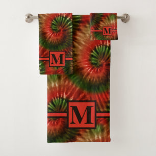 Rode Groene & Gouden Kerstmisdas Monogrammed Kleur Bad Handdoek