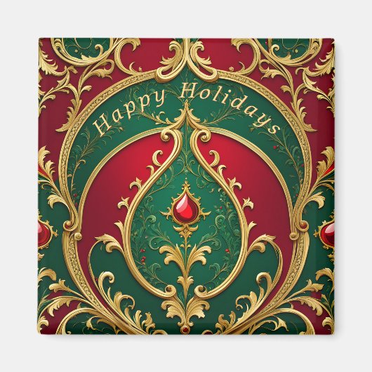 Rode Groene Gouden Kerstvakantie Magneet (Voorkant)