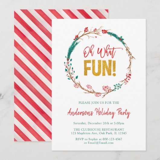 Rode Groene Gouden Krans Oh Wat Een Pret Kerstfees Kaart (Voorkant / Achterkant)
