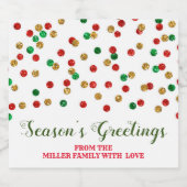 Rode Groene Gouden Stippen Kerstmis Seizoen Groete Sparkling Wijnetiket (Enkel label)