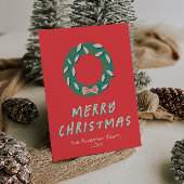 Rode Groene Hand Getrokken Krans Kerstmis Feestdagenkaart