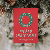 Rode Groene Hand Getrokken Krans Kerstmis Feestdagenkaart