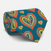 Rode, groene harten op donker Blauwgroen Stropdas (Opgerold)