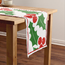 Rode, groene holly berry border kerstvakantie korte tafelloper