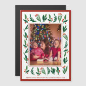 Rode Groene Holly Berry Kerstmis Fotomagneet Kaart (Voorkant / Achterkant)