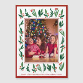 Rode Groene Holly Berry Kerstmis Fotomagneet Kaart (Voorkant)