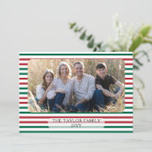 Rode Groene Horizontale Strepen Klassieke Gestreep Feestdagenkaart (Staand voorkant)