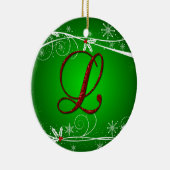 Rode groene hulst beginletter L kerstornament Keramisch Ornament (Rechts)