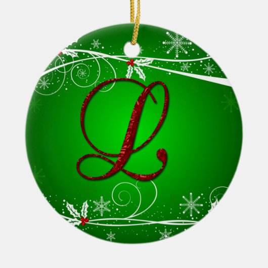 Rode groene hulst beginletter L kerstornament Keramisch Ornament (Voorkant)