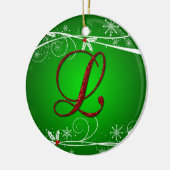 Rode groene hulst beginletter L kerstornament Keramisch Ornament (Links)