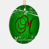Rode groene hulst eerste kerst M ornament (Rechts)
